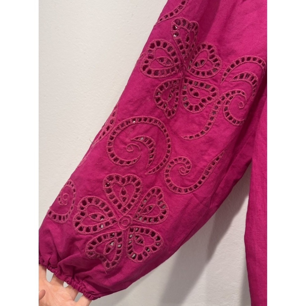 INC International Concepts Top Size Large Blouse Pink Linen Blend Peasant Eyelet - Picture 5 of 8